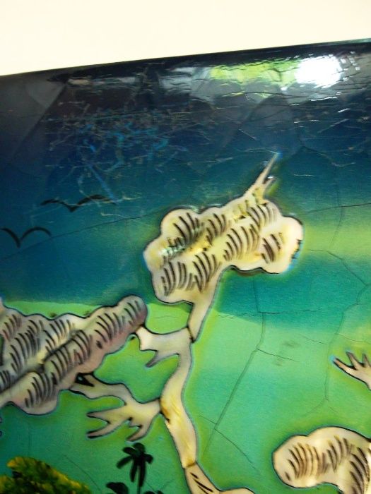 2 quadros asiáticos vintage lacadas com embutidos em madre perola