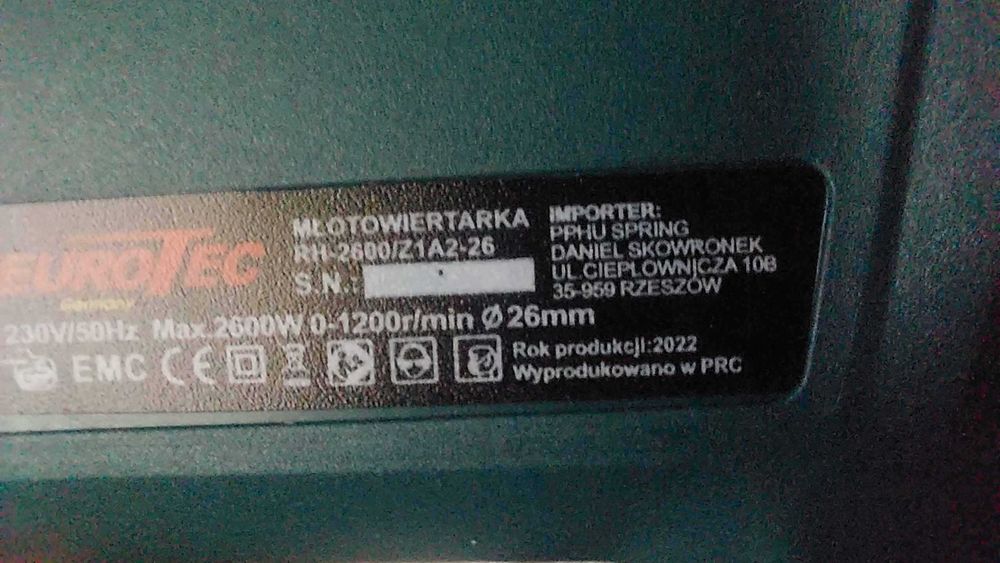 Młotowiertarka Eurotec  sds  2600W