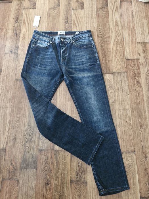 Nowe męskie spodnie jeansowe dżinsy granat długie uciagliwe jakość ami
