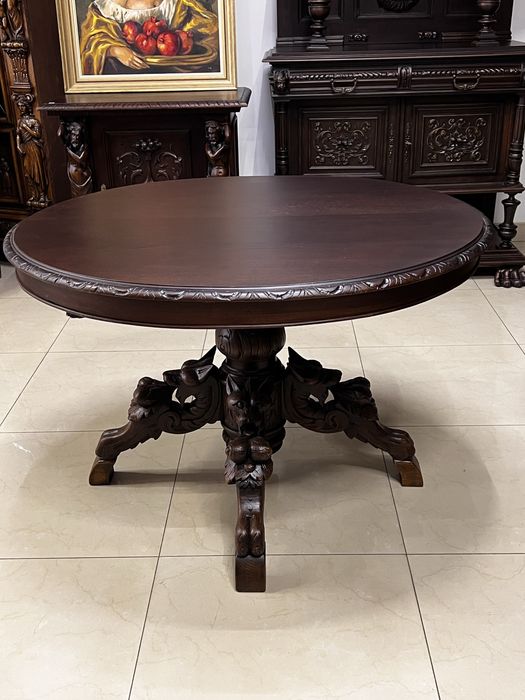 Антикварний овальнийдубовий обідній стіл на 4-х ніжз грифонами.Франція