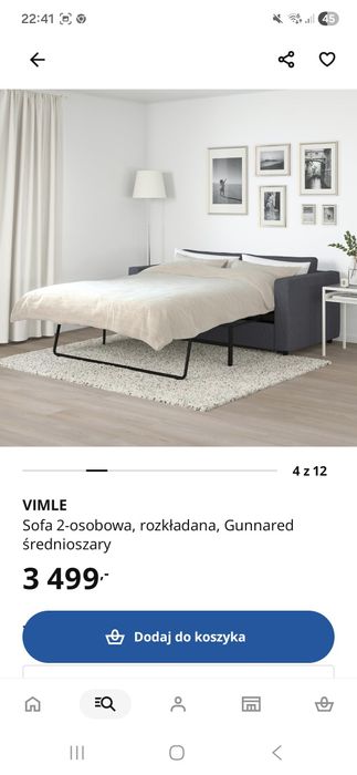 Sofa, kanapa dwuosobowe z możliwością rozłożenia Ikea Vimle