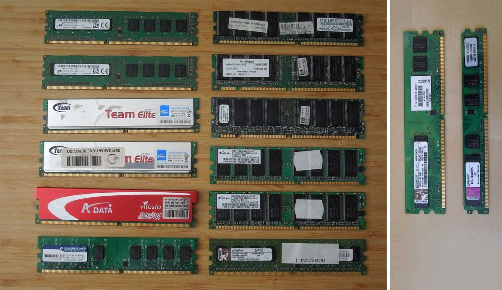 Lote de Informática – 4 CPUs + 28 Memórias RAM (DDR1 / DDR2 / DDR3)+ motherboard Intel + 4 HDD + fonte 500W + ventoinhas + 7 ratos + 6 cabos VGA
