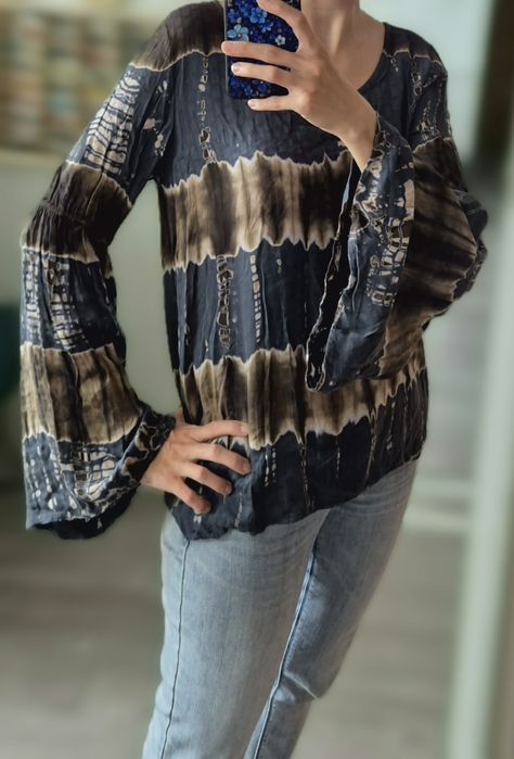 Śliczna zwiewna bluzka damska S M 100% rayon szerokie rękawy