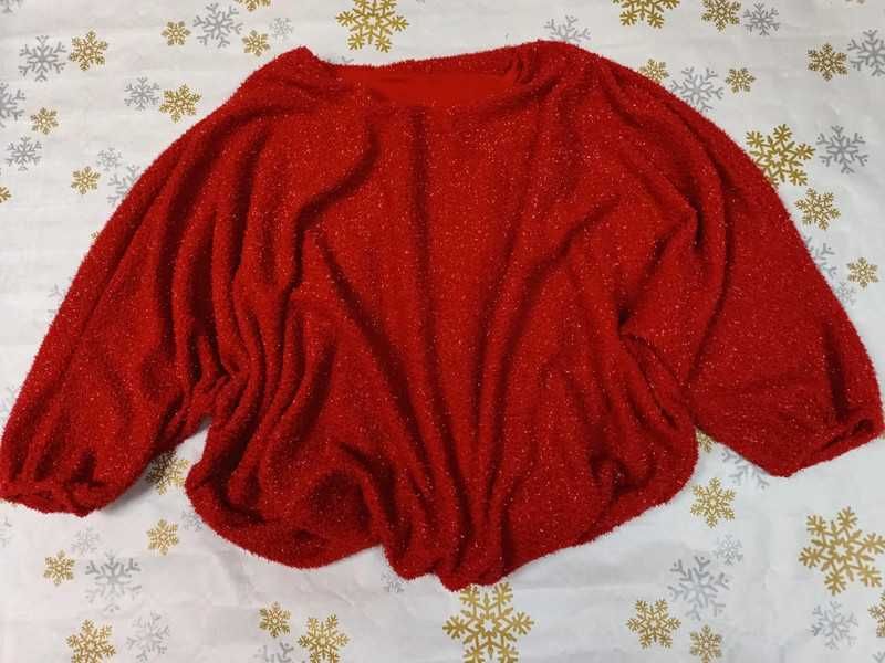 Sweter Ciepły Czerwony z Metaliczną Nitką Oversize Noname