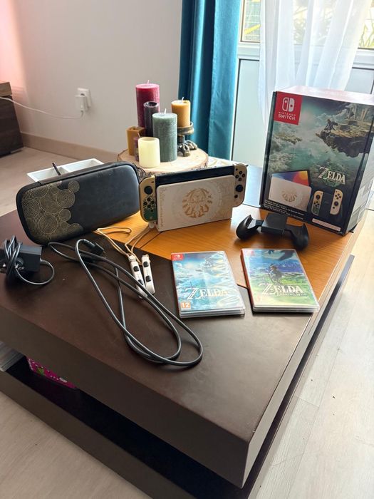 Nintendo Switch OLED Edição Limitada Zelda TOTK + 2 Jogos