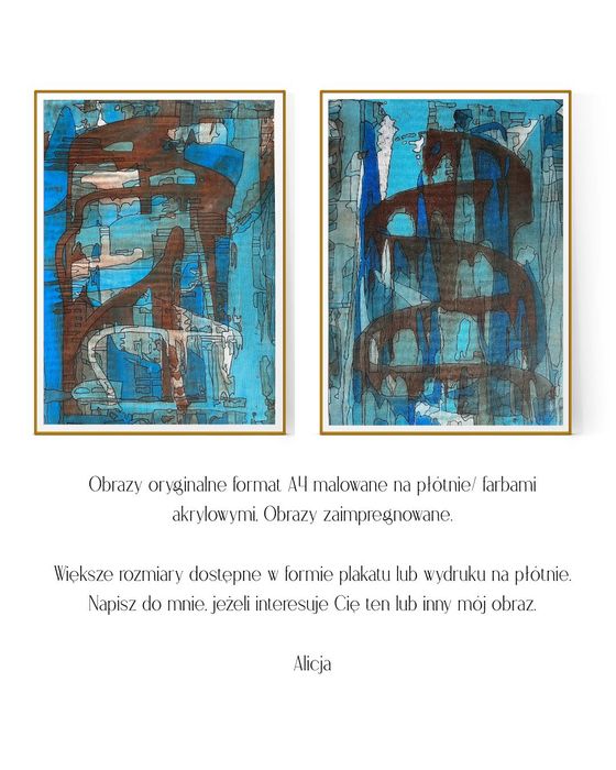 Obrazy Abstrakcja na płótnie 2 sztuki akryl A4 w ramkach
