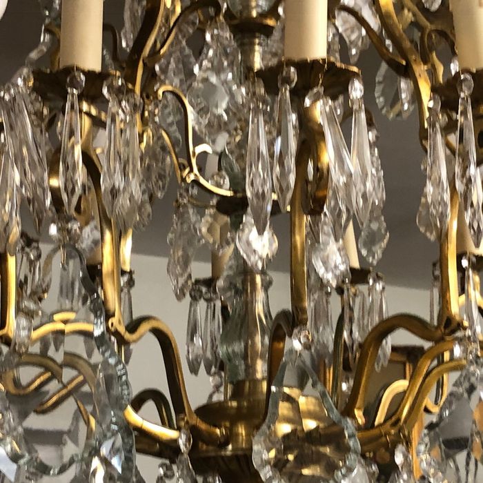 Pałacowy duży żyrandol JASNY BRĄZ + KRYSZTAŁ