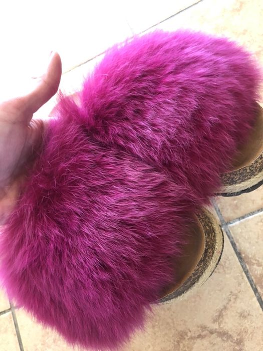 Klapki espadryle futerko naturalne fuksja nowe 39 25,5cm
