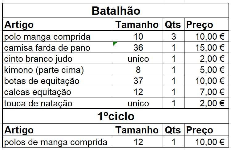 roupa colegio militar batalhão e 1º cilco