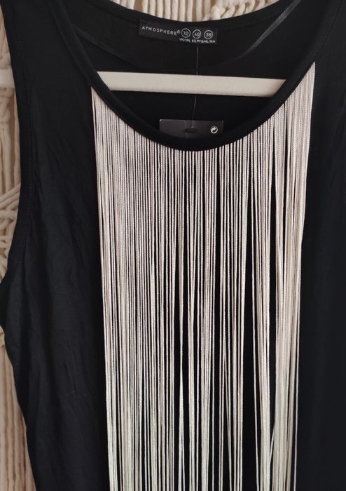 Długi czarny top z frędzelkami Atmosphere 40 38