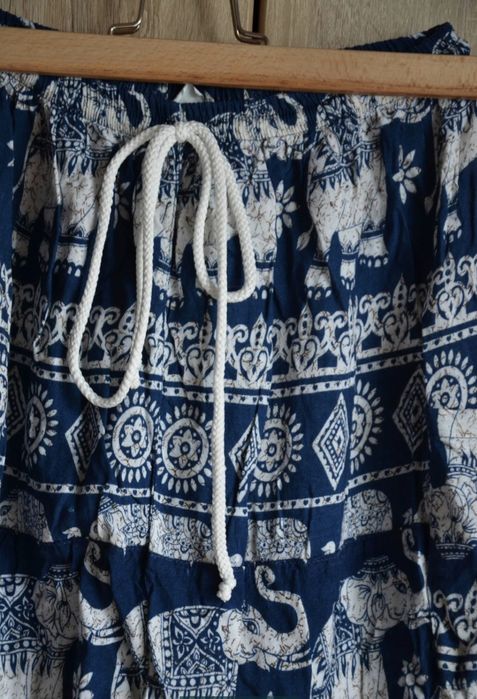 Damskie SPODNIE INDYJSKIE Haremki/Alladynki  wiskoza szafirowa słonie