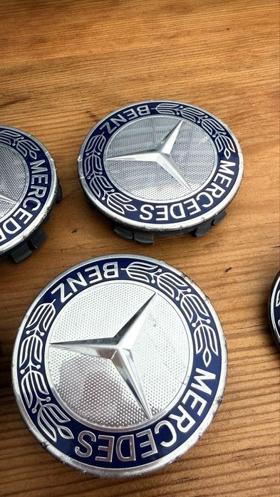 Tampas Centro de Jantes MERCES-BENZ 75mm + Simbolo Capot AZUIS ORIGINAIS