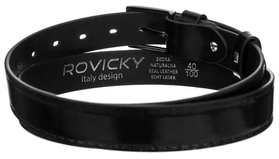 stylowy pasek męski z lakierowanej skóry naturalnej licowej - rovicky