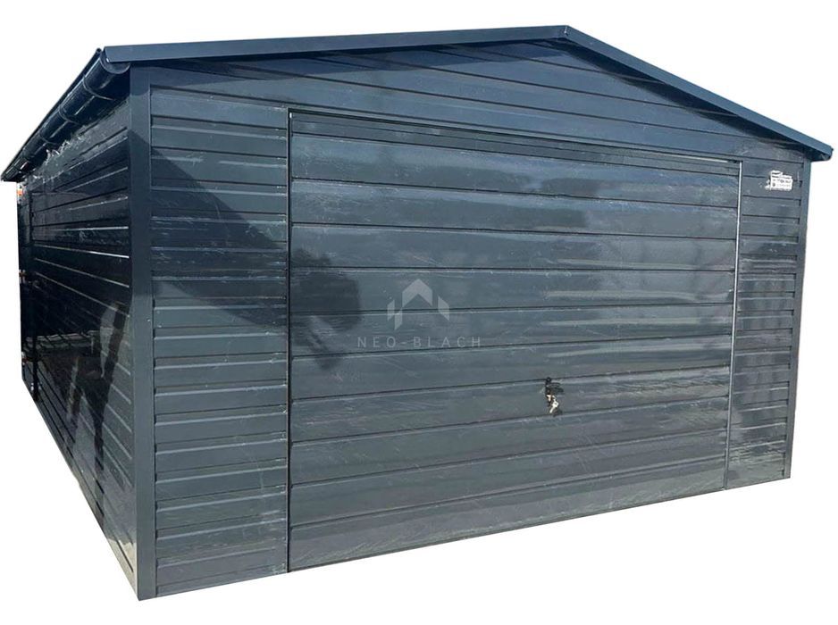 Garaż Blaszany 4,5X6M Brama Uchylna Antyracyt Rynny Dwuspad Nb375