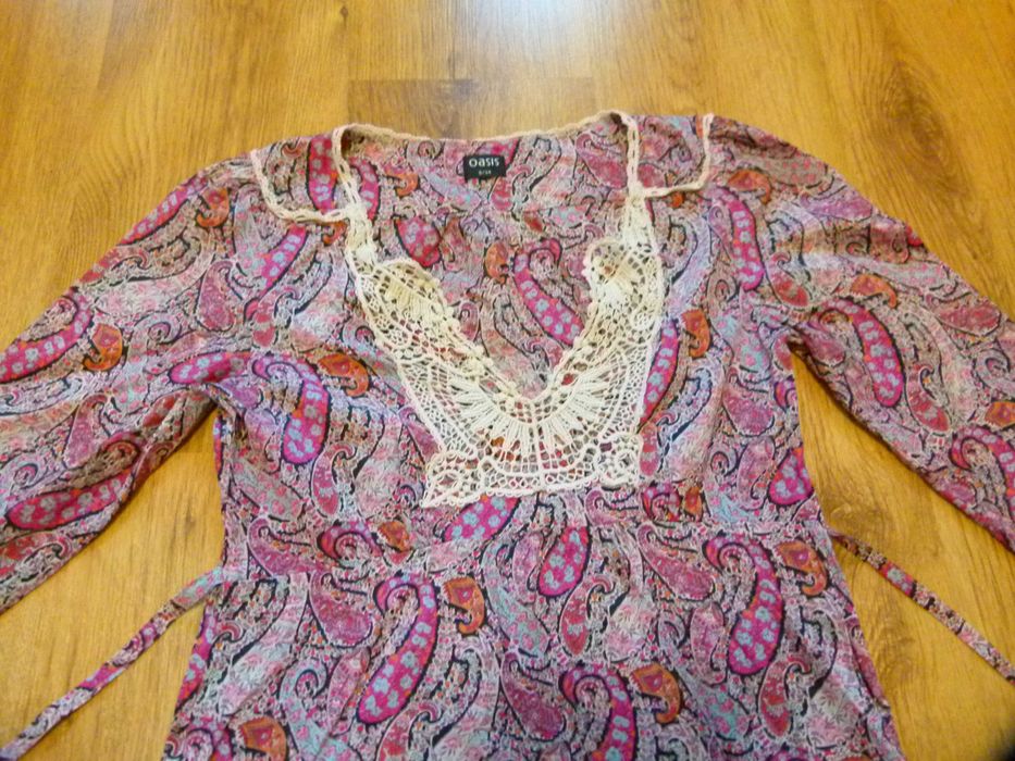 Oasis sukienka Boho wzorki koronkowe wstawki rozm 34 XS