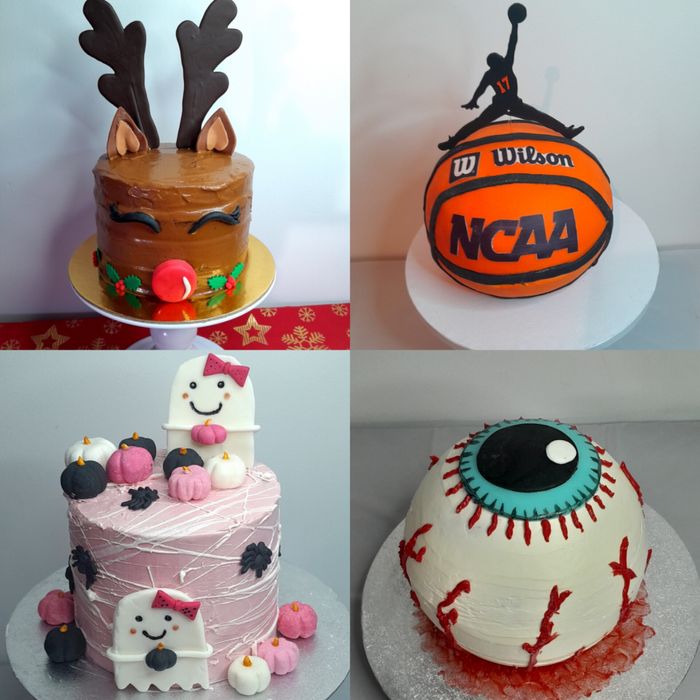 Bolos para festas e doces.