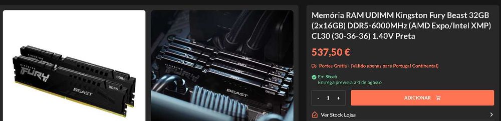 Kingston Fury Beast 32GB (2x16GB) DDR5-6000MHz (AMD Expo/Intel XMP) CL30