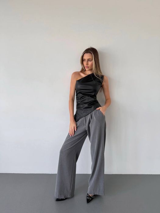 Топ жіночий/ асиметричний стилтний топ/ розкішний топ/ еко шкіра