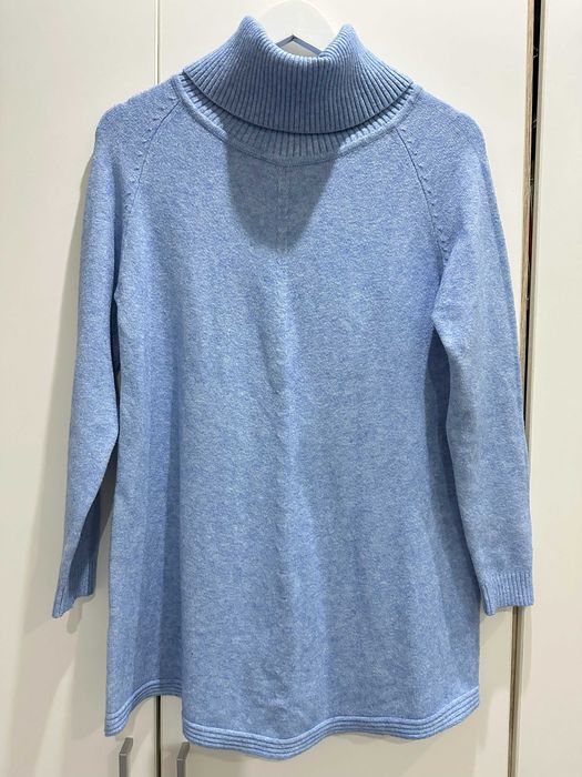 Niebieski sweter z golfem M 38 40 L golf błękitny baby blue