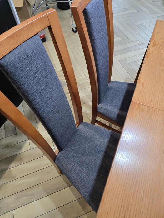 Stół z krzesłami 6 szt brązowy szary rozkładany 270x90