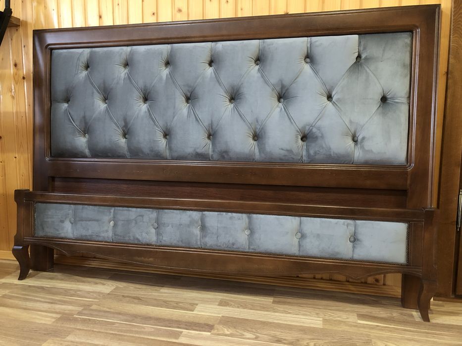 Ліжко двоспальне (натуральне дерево+мяка спинка)160*200