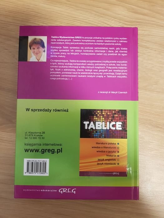 Tablice matematyka, fizyka z astronomią, chemia, geografia,  biol GREG