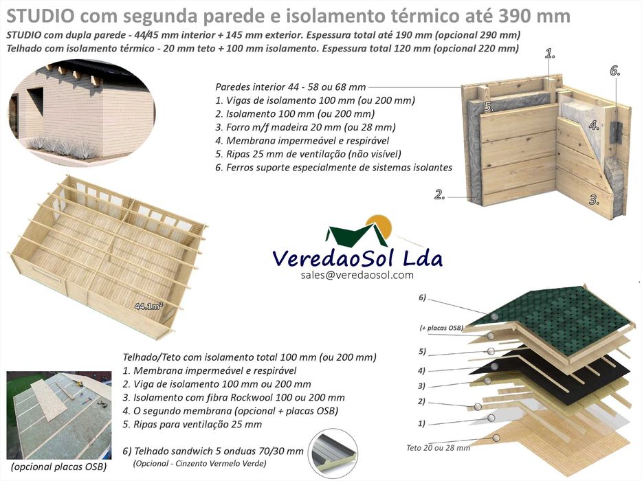 Casa madeira KIT STUDIO 6x8m - Sala com 44.1m² Telhado 54m² Tiny House