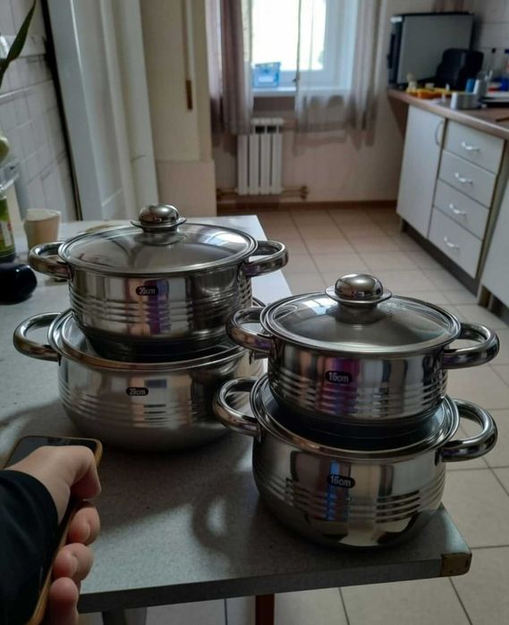 Каструлі нержавійка 8 предметів з кришками набір для кухні