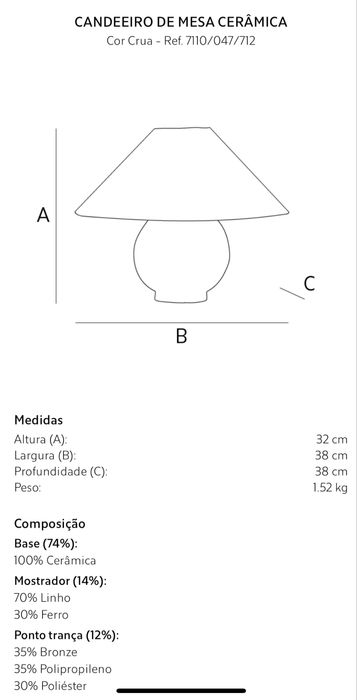 Candeeiros De Mesa Cerâmica Zara Home NOVO