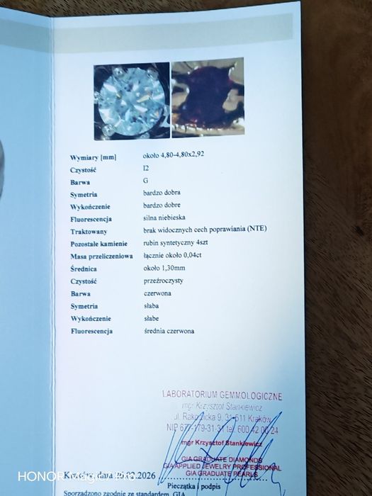 Pierścionek, złoto 14k, naturalny brylant 0,41 ct.