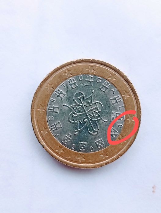 Moeda de 1€, 2016, Portugal, com vários erros