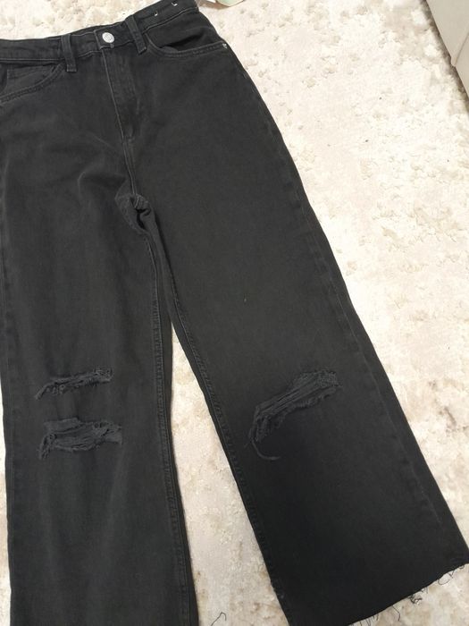 Spodnie mom jeans boyfriend wysoki stan dziury przetarcia xs s bawełna