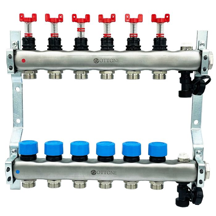 Rozdzielacz 1'' Do Podłogówki Nierdzewny Z Zaworami 10 Obwodów Sekcji