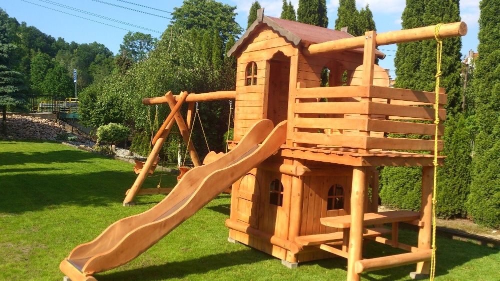 plac zabaw domek balkon ślizg piaskownica balkon stolik montaż cały PL