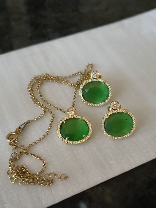 Conjunto colar e brincos verde