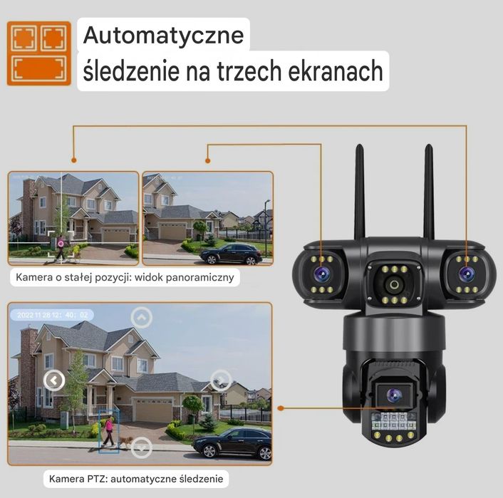 Kamera z 3 obiektywami 15MP IP66 Obrotowa na kartę SIM 4G
