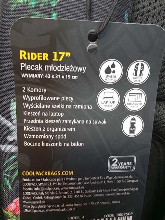 Plecak szkolny Coolpack Rider 17''
