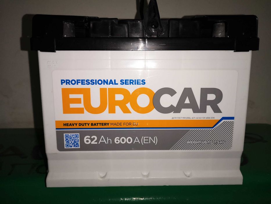Автомобильный аккумулятор Eurocar 62Ач - 600А - 12V - Б/У 2 года!
