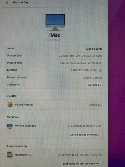 iMac 21.5”, 2017 (i5 2.3GHz)