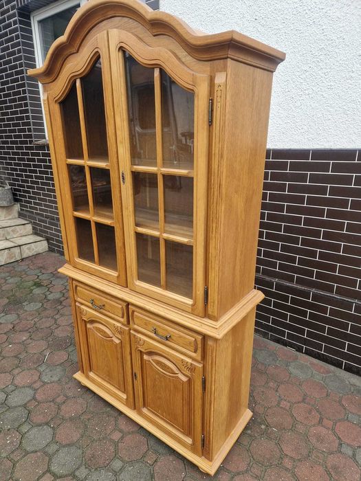 Zestaw 3 witryn komody Biblioteka narożna dębowa przeszklona 3szt DĄB komplet