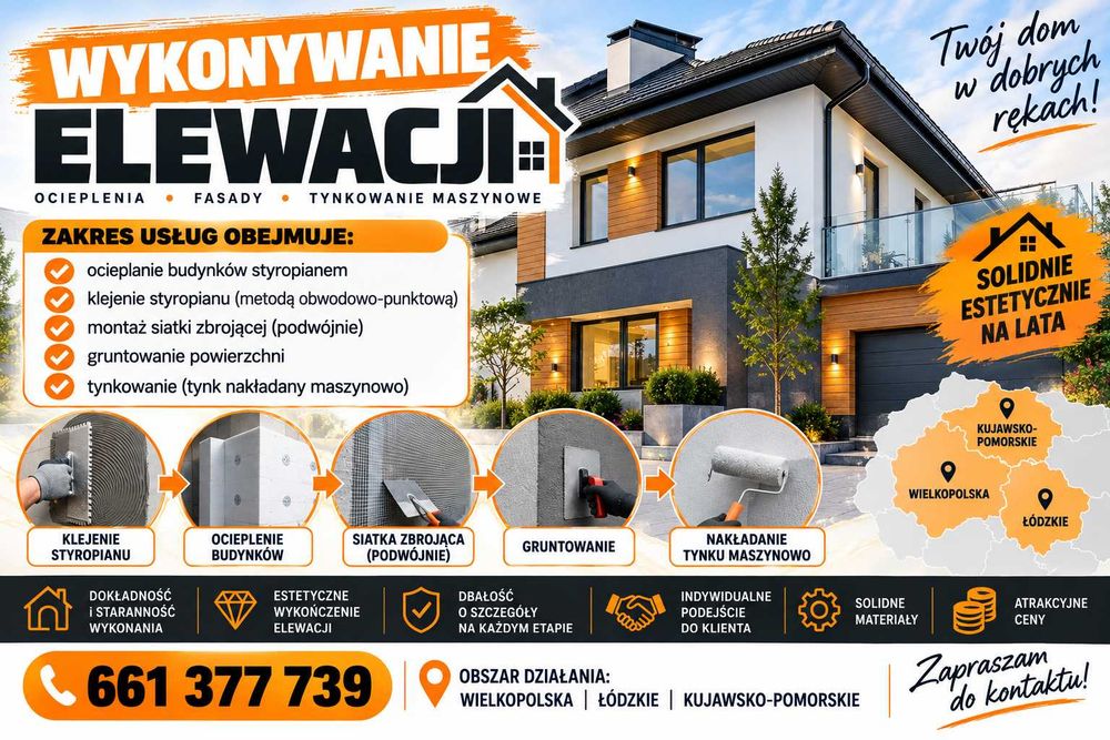 Elewacje, docieplenie budynków, termomodernizacja, tynki strukturalne.