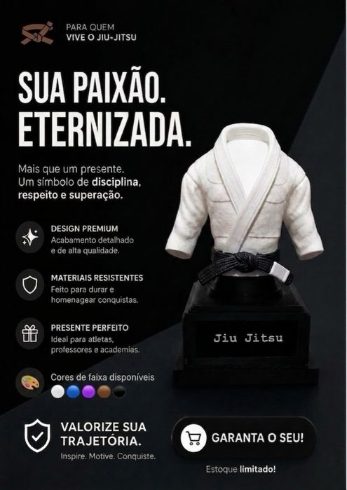 Trofeu bjj - JiuJitsu - Simples de acordo com sua faixa! 15cm