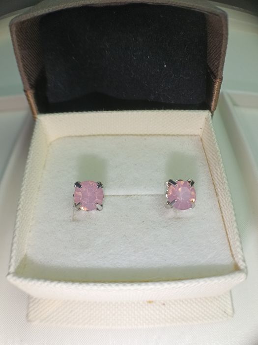 Srebrne 925 kolczyki  różowe oczko piękne