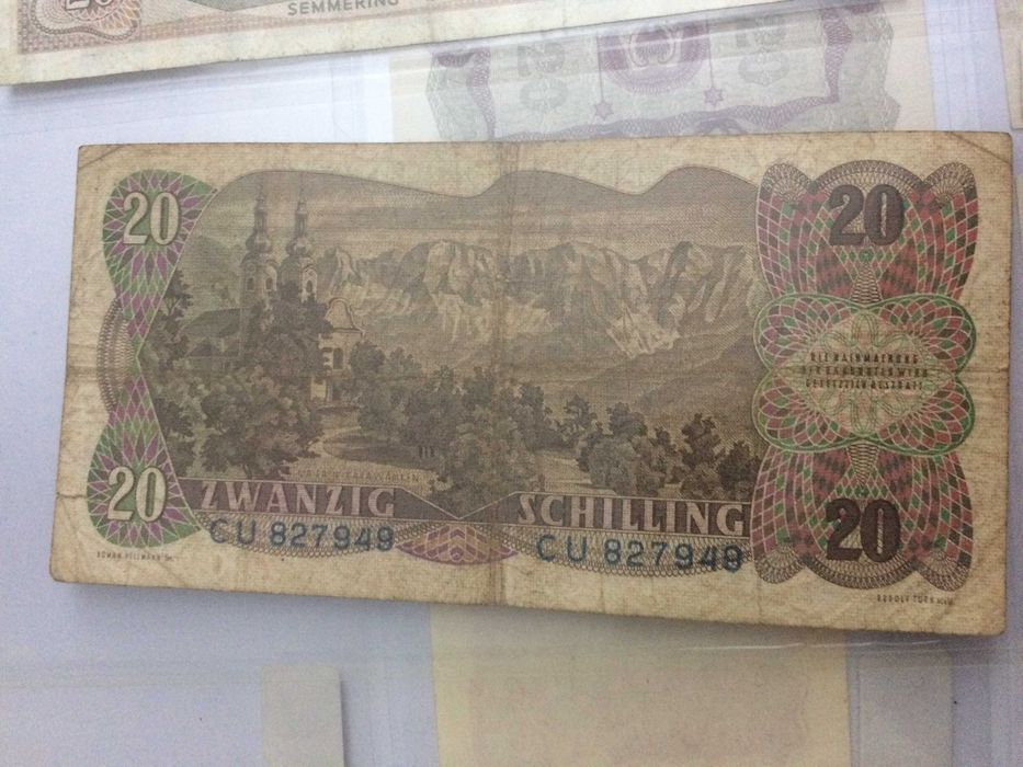 ÁUSTRIA 3 Notas de 20 Schilings usadas, em BC de 1956, 1967 e 1986