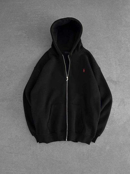 Зіп худі Polo Ralph Lauren чорне оверсайз, кофта на змійці (S-XL)