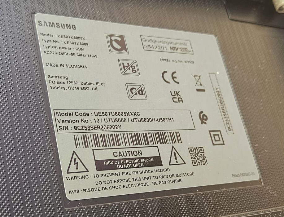 Samsung Crystal UHD TU8000 50" (125cm) Para peças