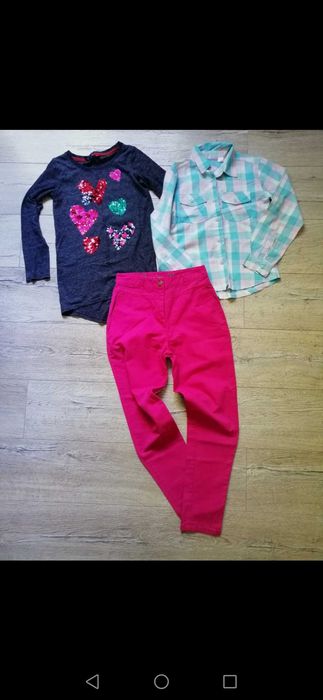 Denim spodnie plus koszula i bluzka 140 cm 10 lat