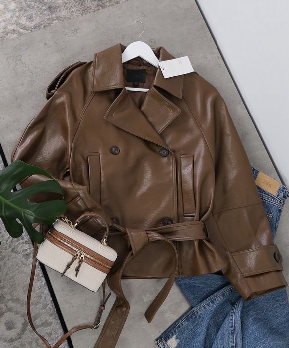 Куртка косуха тренч шкіра Zara M