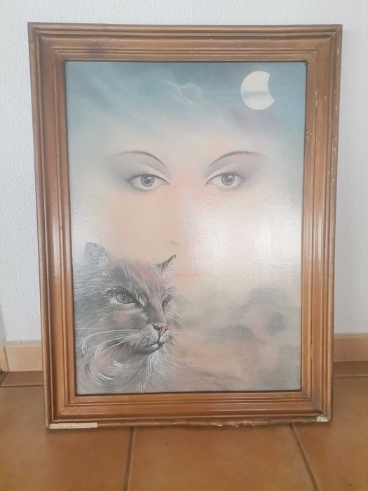 Tela quadro gato mulher senhora