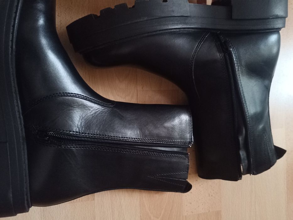 Czarne skórzane botki chelsea ps poelman 38 wkładka ok 24,5 cm, obcas